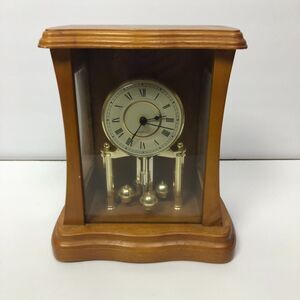Vintage Westminster Chime Mantel Clock Brown Light Wood Roman Numerals